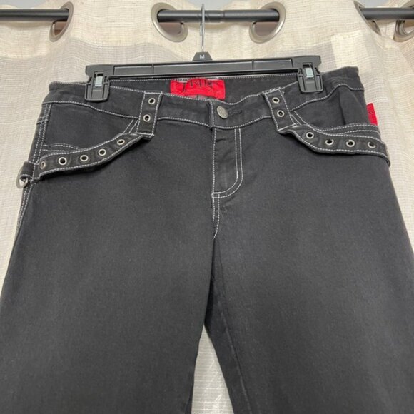 Y2K Vintage Tripp NYC Skinny Leg Pants Black Stretch D Rings Zippers Size 11/30 - Picture 4 of 13